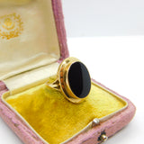 9ct Yellow Gold & Large Onyx Panel Signet Ring Vintage 1992 Birmingham