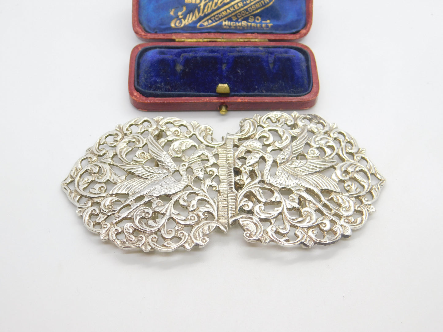 Sterling Silver Stork Floral Nurses Buckle 1973 Birmingham Vintage