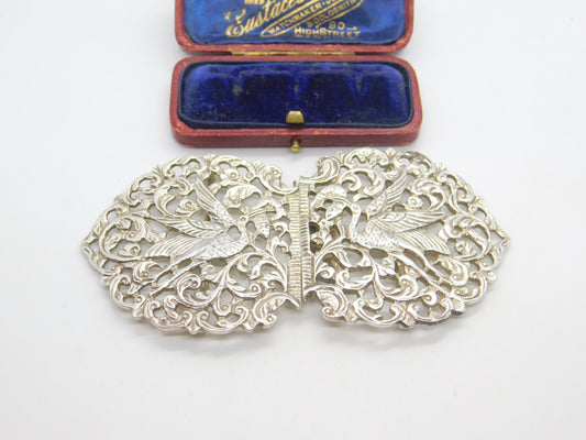 Sterling Silver Stork Floral Nurses Buckle 1973 Birmingham Vintage