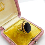 9ct Yellow Gold & Large Onyx Panel Signet Ring Vintage 1992 Birmingham
