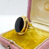 9ct Yellow Gold & Large Onyx Panel Signet Ring Vintage 1992 Birmingham