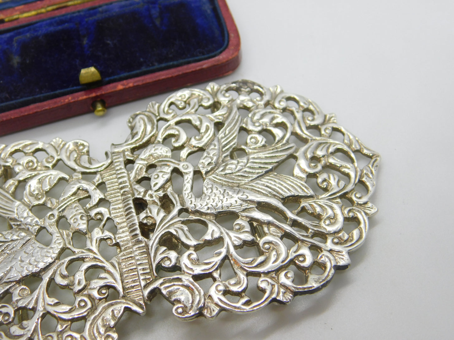 Sterling Silver Stork Floral Nurses Buckle 1973 Birmingham Vintage