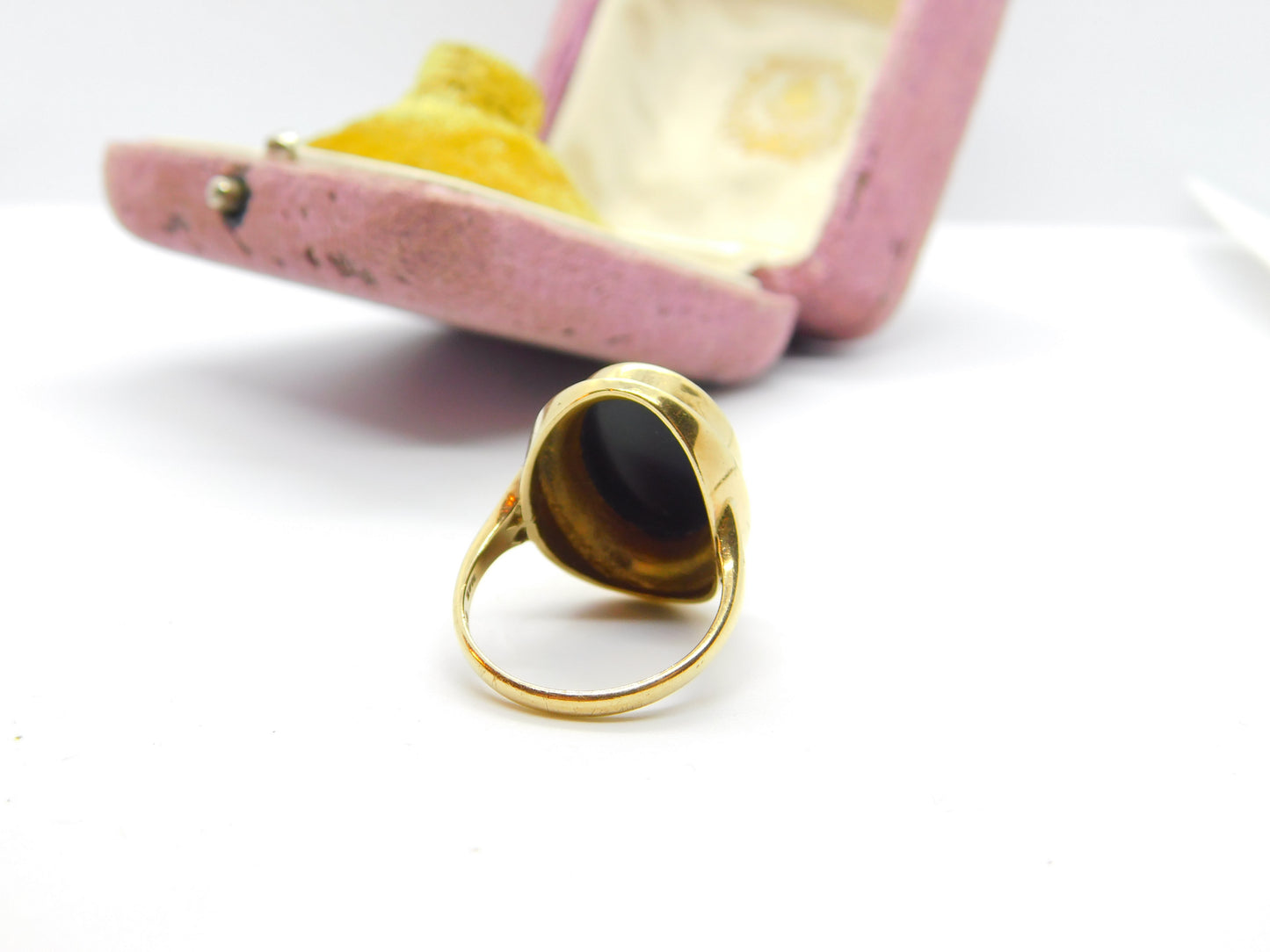 9ct Yellow Gold & Large Onyx Panel Signet Ring Vintage 1992 Birmingham