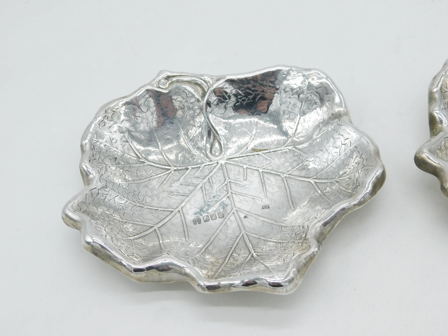 Royal Irish Silver Co. Sterling Silver Leaf Form Dish Pair Vintage 1973 Dublin