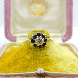 9ct Yellow Gold, Sapphire & Diamond Floral Cluster Ring Vintage 1978 Birmingham