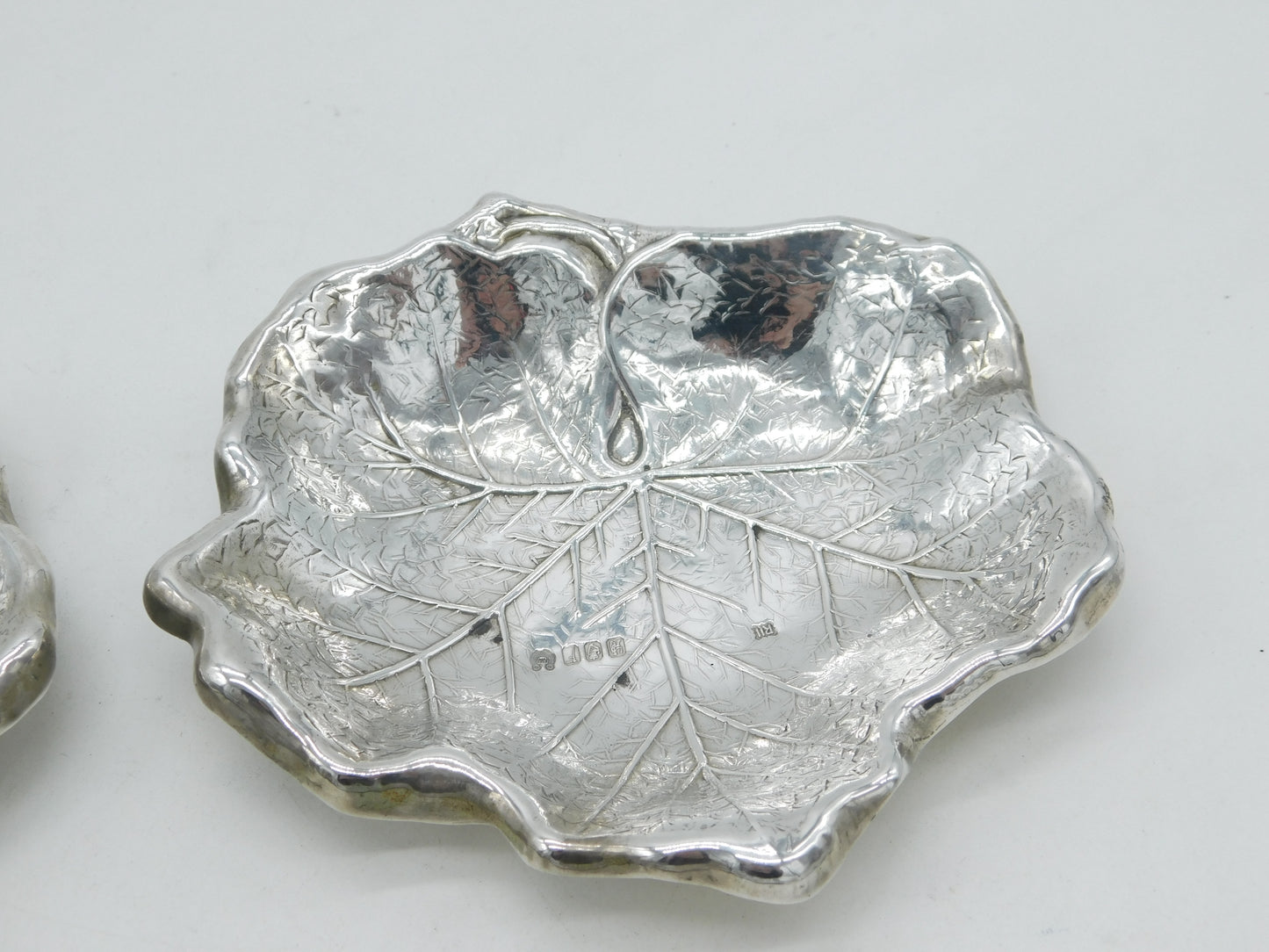 Royal Irish Silver Co. Sterling Silver Leaf Form Dish Pair Vintage 1973 Dublin