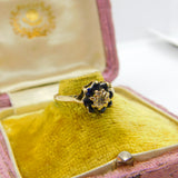 9ct Yellow Gold, Sapphire & Diamond Floral Cluster Ring Vintage 1978 Birmingham