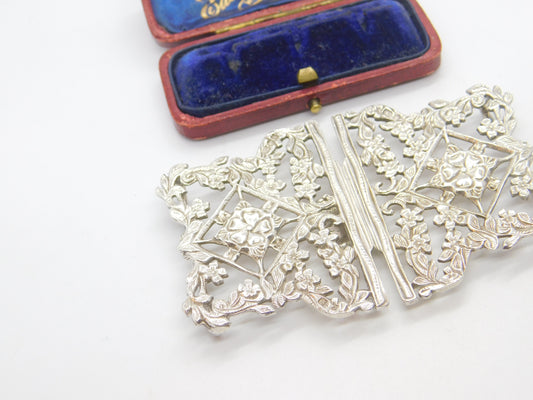 Sterling Silver Bark & Floral Pattern Nurses Buckle 1981 Birmingham Vintage