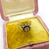 9ct Yellow Gold, Sapphire & Diamond Floral Cluster Ring Vintage 1978 Birmingham