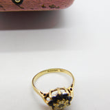 9ct Yellow Gold, Sapphire & Diamond Floral Cluster Ring Vintage 1978 Birmingham