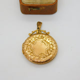 9ct Yellow Gold Floral Pattern Sweetheart Locket Pendant Antique 1913 Birmingham