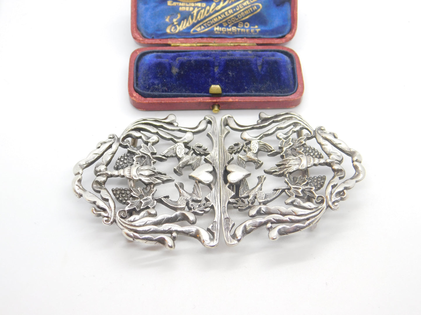 Sterling Silver Heart & Swallow Sweetheart Nurses Buckle 1993 London Vintage