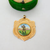 9ct Yellow Gold & Enamel Golf Sporting Fob Medal Antique 1923 Birmingham
