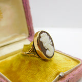 9ct Yellow Gold & Large Shell Female Cameo Ring Vintage 1973 Birmingham