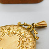 9ct Yellow Gold Floral Pattern Sweetheart Locket Pendant Antique 1913 Birmingham