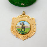 9ct Yellow Gold & Enamel Golf Sporting Fob Medal Antique 1923 Birmingham