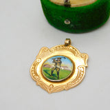 9ct Yellow Gold & Enamel Golf Sporting Fob Medal Antique 1923 Birmingham