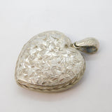 Victorian Sterling Silver Aesthetic Pattern Heart Locket Pendant Antique c1890
