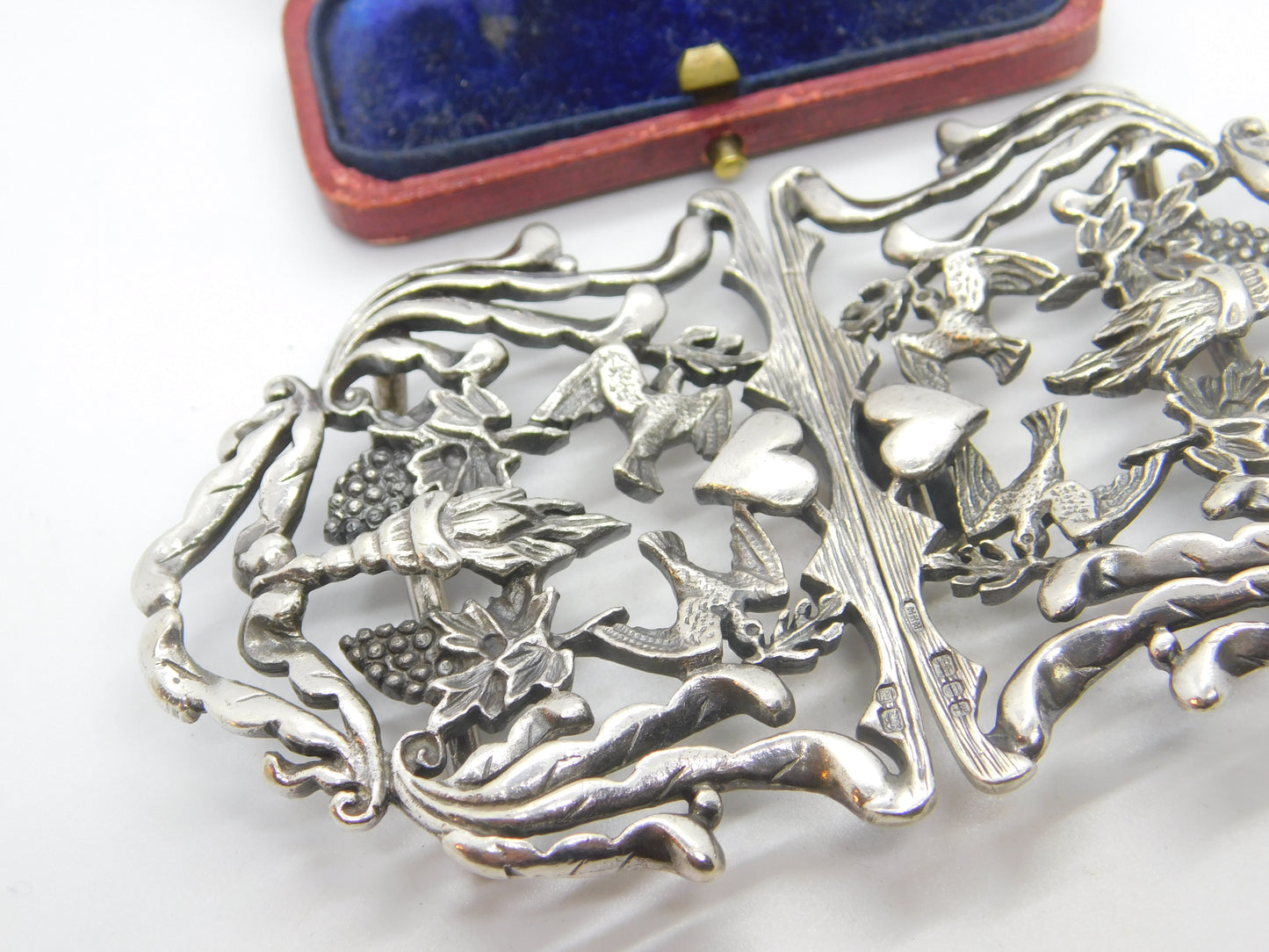 Sterling Silver Heart & Swallow Sweetheart Nurses Buckle 1993 London Vintage