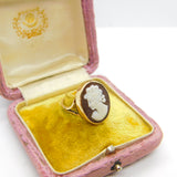 9ct Yellow Gold & Large Shell Female Cameo Ring Vintage 1973 Birmingham