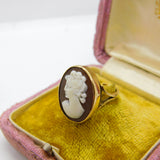 9ct Yellow Gold & Large Shell Female Cameo Ring Vintage 1973 Birmingham