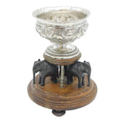 19th Century Indian Sterling Silver & Carved Wooden Bowl on Stand Antique