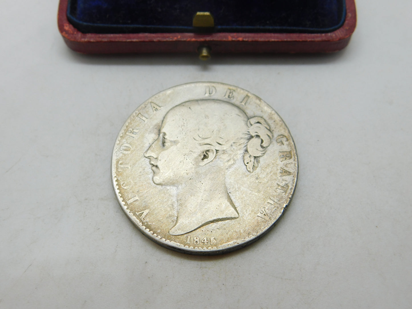 Queen Victoria Young Head Crown Coin 1845 Fair Condition Antique .925 Silver