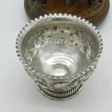 19th Century Indian Sterling Silver & Carved Wooden Bowl on Stand Antique