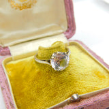 9ct White Gold & Large Diamond Paste Solitaire Ring Vintage c1970 Size M UK