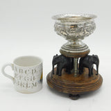 19th Century Indian Sterling Silver & Carved Wooden Bowl on Stand Antique