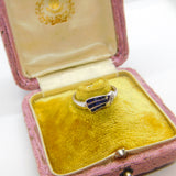 18ct White Gold, Sapphire & Diamond Buckle or Swirl Ring Vintage c1980