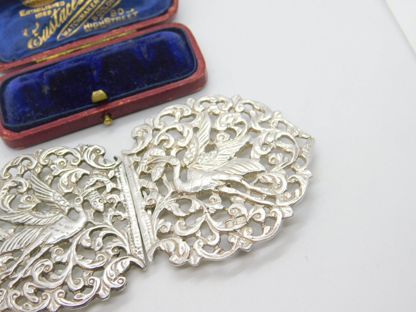 Sterling Silver Victorian Style Stork Nurses Buckle 1970 London Vintage