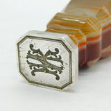 18th Century Huge Sterling Silver & Carved Banded Agate Desk Seal Antique