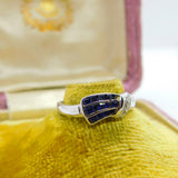 18ct White Gold, Sapphire & Diamond Buckle or Swirl Ring Vintage c1980