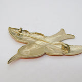 Scandinavian Sterling Silver Orange Enamel Bird Brooch Pin Antique c1920