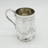 Victorian Sterling Silver Floral Pattern Tankard Mug Antique 1882 Birmingham