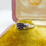 18ct White Gold, Sapphire & Diamond Buckle or Swirl Ring Vintage c1980