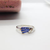 18ct White Gold, Sapphire & Diamond Buckle or Swirl Ring Vintage c1980