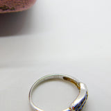 18ct White Gold, Sapphire & Diamond Buckle or Swirl Ring Vintage c1980