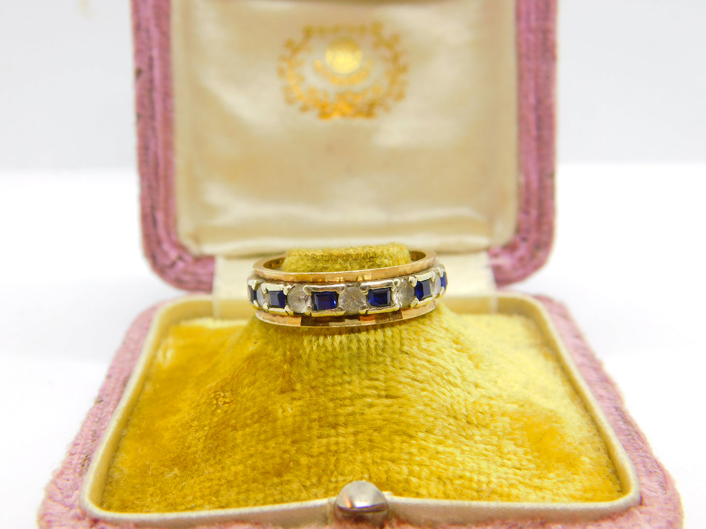 9ct Yellow & White Gold Eternity Ring Set with Sapphire & Diamond Paste 1965