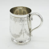 Victorian Sterling Silver Floral Pattern Tankard Mug Antique 1882 Birmingham