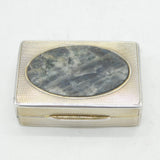Sterling Silver Engine Turned Rainbow Moonstone Set Snuff Box Antique Art Deco
