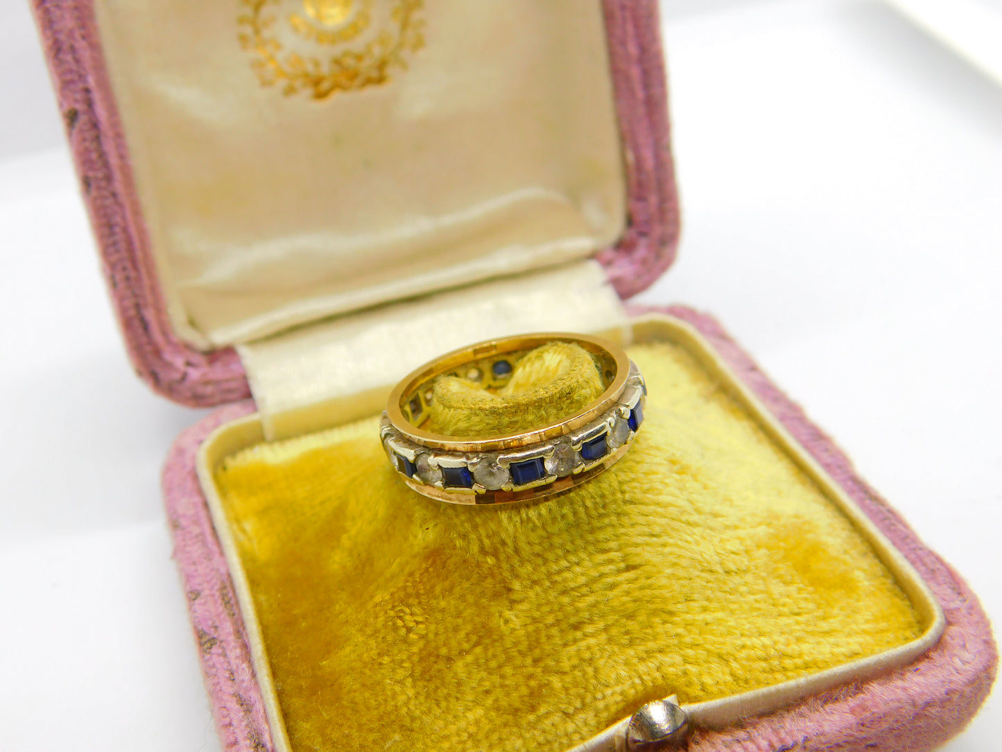 9ct Yellow & White Gold Eternity Ring Set with Sapphire & Diamond Paste 1965