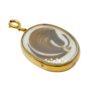 Victorian 9ct Gold Mounted Large Hair Set Portrait Mourning Pendant Antique c1880