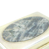 Sterling Silver Engine Turned Rainbow Moonstone Set Snuff Box Antique Art Deco