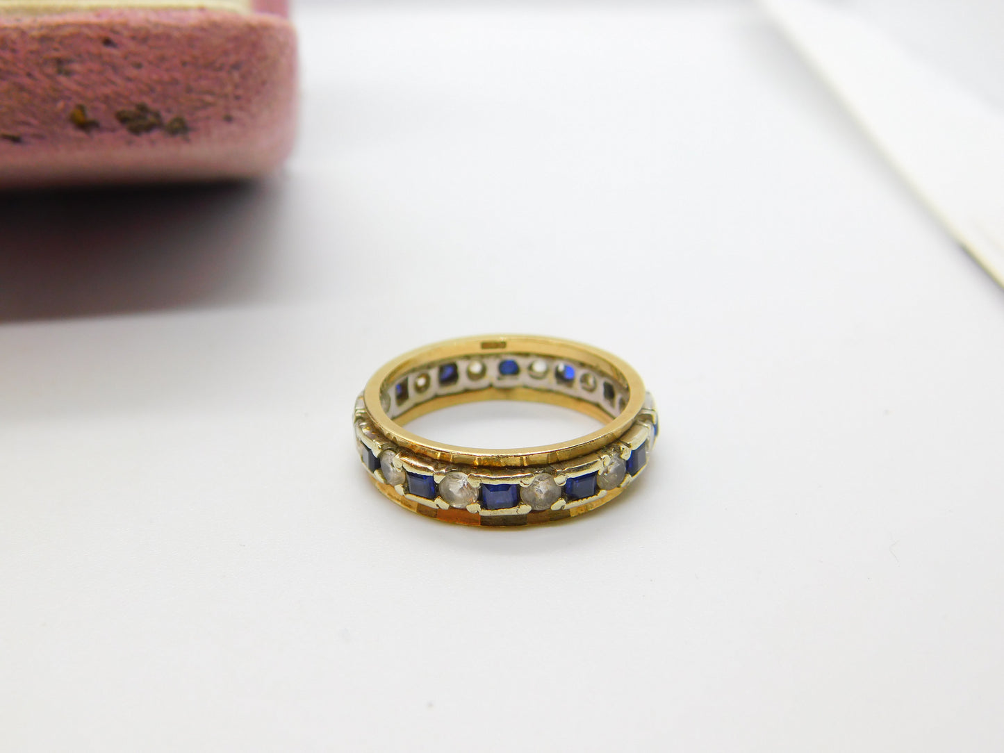 9ct Yellow & White Gold Eternity Ring Set with Sapphire & Diamond Paste 1965