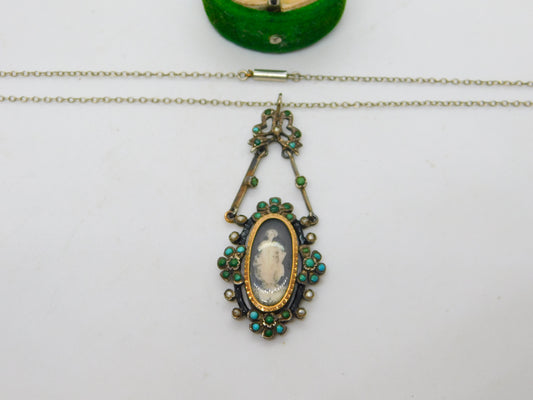 George III Sterling Silver Gilt, Turquoise & Pearl Mourning Necklace Antique c1790