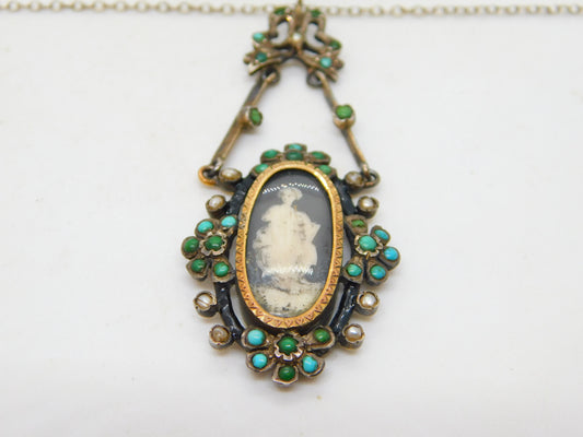 George III Sterling Silver Gilt, Turquoise & Pearl Mourning Necklace Antique c1790