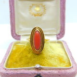 Victorian French 18ct Yellow Gold & Cabochon Red Coral Ring Antique c1860