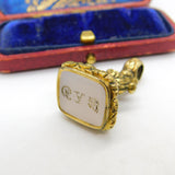 Victorian Rolled Gold Carved Chalcedony Monogram Fob Seal c1860 Antique